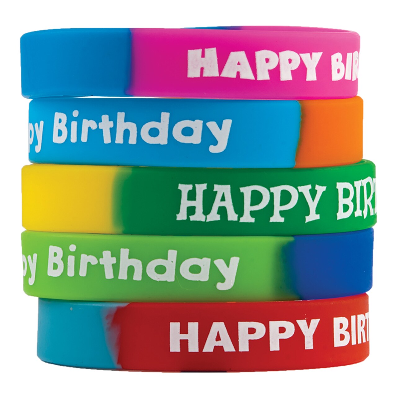 Fancy Happy Birthday Two-Toned Wristband Pack, Pack Of 10